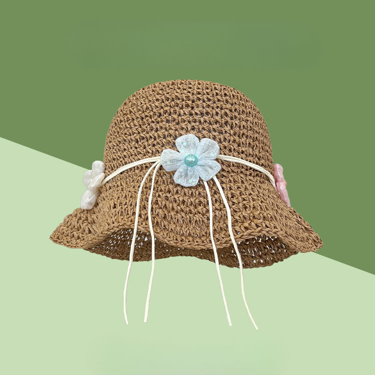 流行帽子|法式花朵草帽子女夏新款海邊度假防曬遮陽帽顯臉小草編漁夫太陽帽「C5165」25.04-2