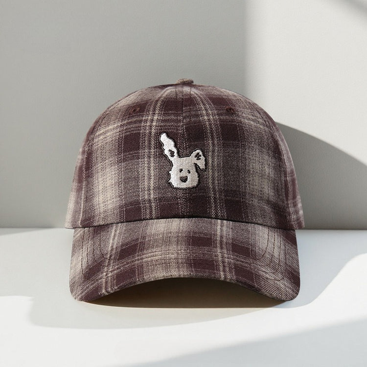 流行帽子|韓系復古格紋小狗帽子女2025新款顯臉小棒球帽百搭遮陽防曬鴨舌帽「C5615」25.09-3