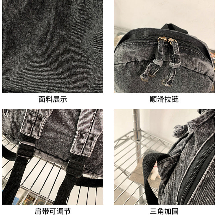 致青春|復古純色牛仔布雙肩包簡約大容量休閒旅行背包百搭國高中學生書包「1869-132」25.02-2