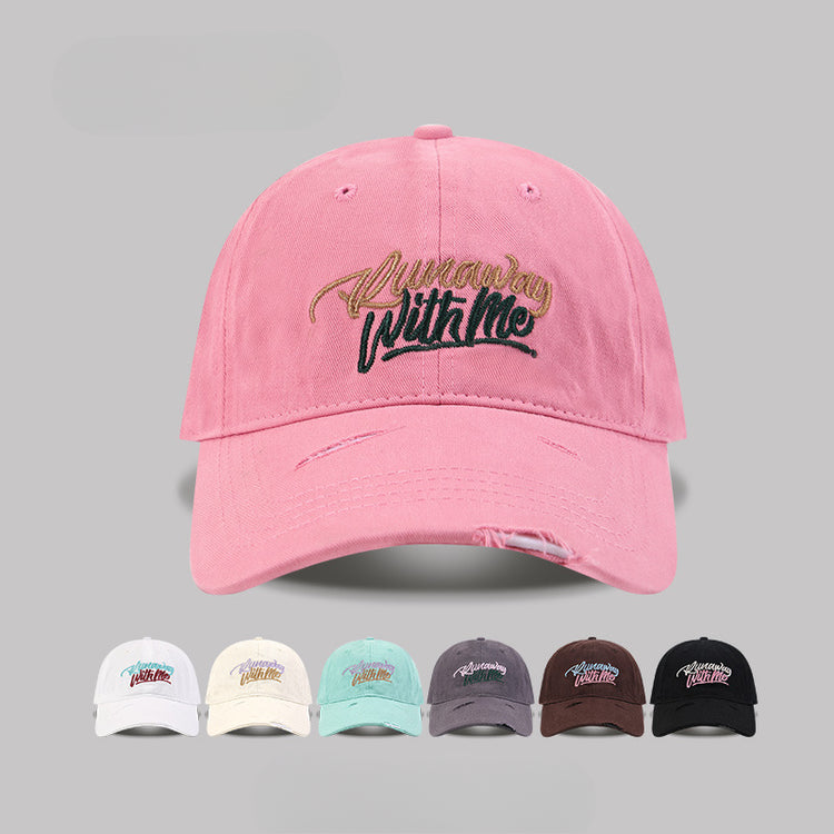 流行帽子|破洞字母刺繡鴨舌帽女遮陽寬檐大頭圍棒球帽顯臉小百搭遮陽帽子男「C5123」25.03-4