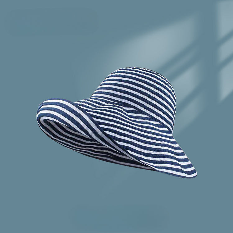 流行帽子|日系可折疊條紋漁夫帽女夏防曬帽子大帽檐戶外遮陽太陽帽防紫外線「C5235」25.04-5