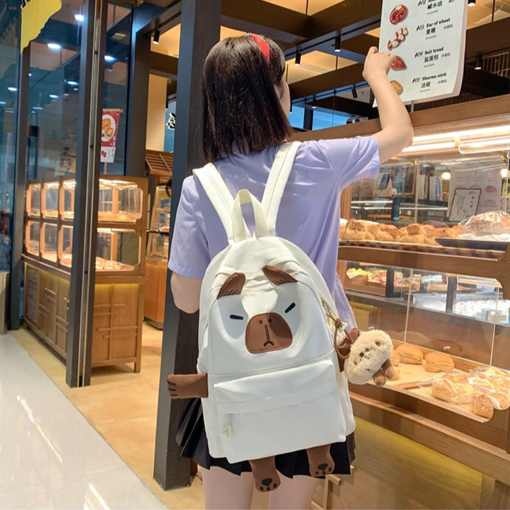 致青春 | 新款日系可愛水豚軟萌雙肩包女卡通中學生書包搞怪個性大容量背包「204-130」24.08-1