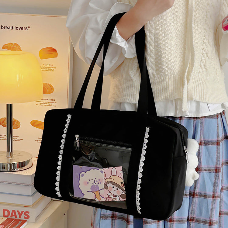 致青春|可愛痛包日系少女通勤百搭手提包大容量單肩包學院風透明包「654-23」24.10-2