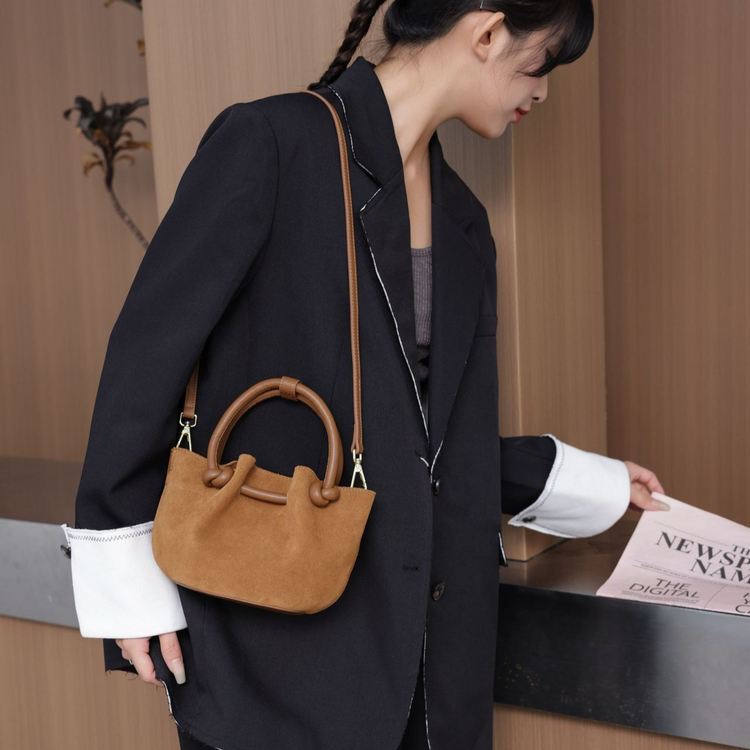 質感真皮|2024新款秋冬高級感百搭磨砂褶皺餃子包腋下包女式單肩斜挎「6962」24.08-1