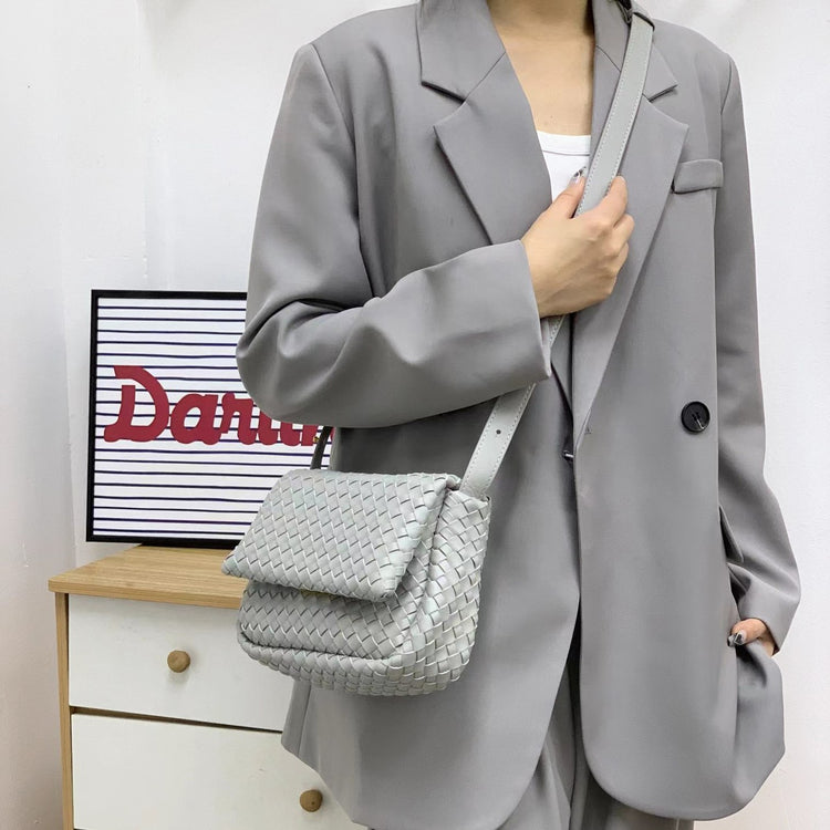 質感真皮|2024新款編織包包新潮百搭高級感時尚百搭斜背包單肩小方包女「6008」24.03-4