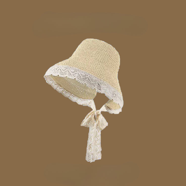流行帽子|夏季蕾絲草帽女海邊度假放紫外線沙灘遮陽帽大沿顯臉小遮臉防曬帽「C5076」25.03-2