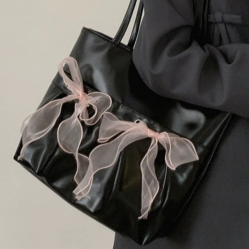 日韓流行|韓國小眾設計蝴蝶結大容量單肩包女士2025新款潮時尚托特包腋下包「9529#」25.02-3