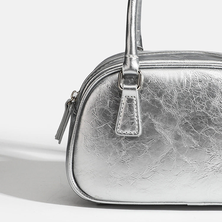 日韓流行|韓國小眾設計手提女包精緻百搭斜挎油蠟皮保齡球包波士頓包「9365#」24.05-1