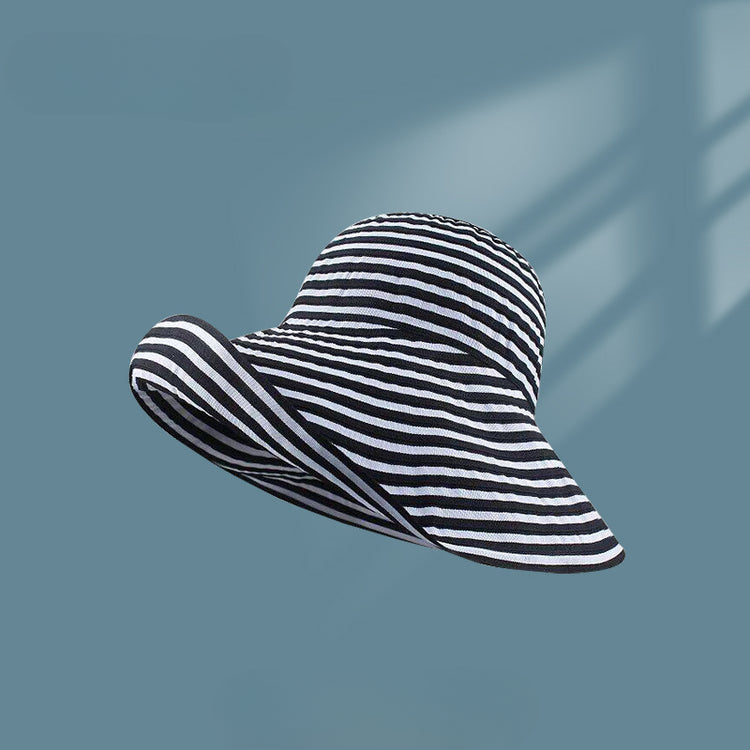 流行帽子|日系可折疊條紋漁夫帽女夏防曬帽子大帽檐戶外遮陽太陽帽防紫外線「C5235」25.04-5