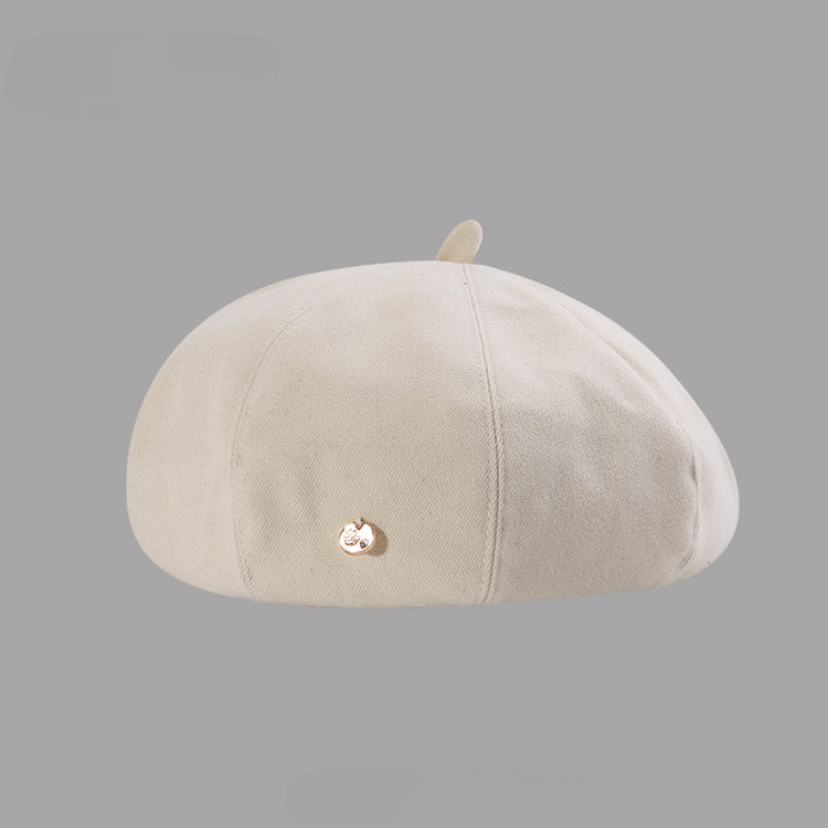 流行帽子|秋冬新款金屬標大頭圍帽子女文藝復古貝雷帽日系顯臉小八角畫家帽「C5463A」25.08-3