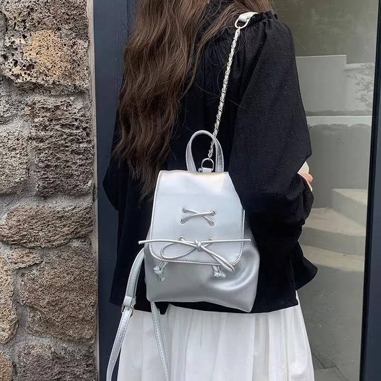 日韓流行|芭蕾風蝴蝶結雙肩包包女式2024新潮韓國背包可愛手提單肩包書包「9371#」24.05-2