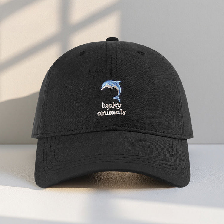 流行帽子|新款可愛海豚刺繡帽子女春夏百搭大頭圍顯臉小棒球帽遮陽鴨舌帽男「C5439」25.07-5