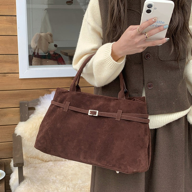 日韓流行|時尚復古絨磨砂大容量手提包包女士2025秋冬新款簡約休閒大包「J8939」25.09-3