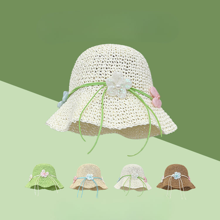 流行帽子|法式花朵草帽子女夏新款海邊度假防曬遮陽帽顯臉小草編漁夫太陽帽「C5165」25.04-2