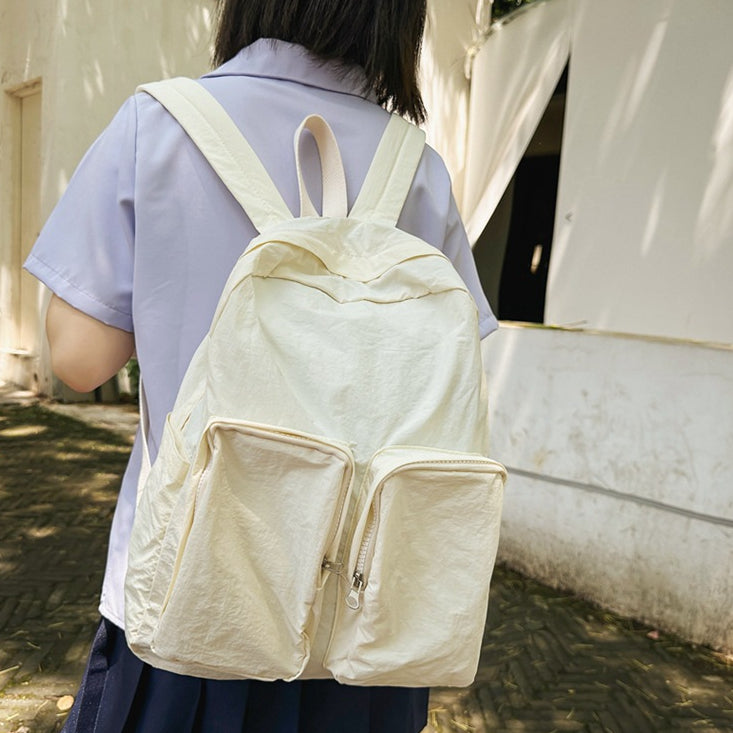 致青春 | 新款輕便尼龍雙肩包布包原宿風大學生書包女夏背包雙口袋背包「9676-130」24.06-3