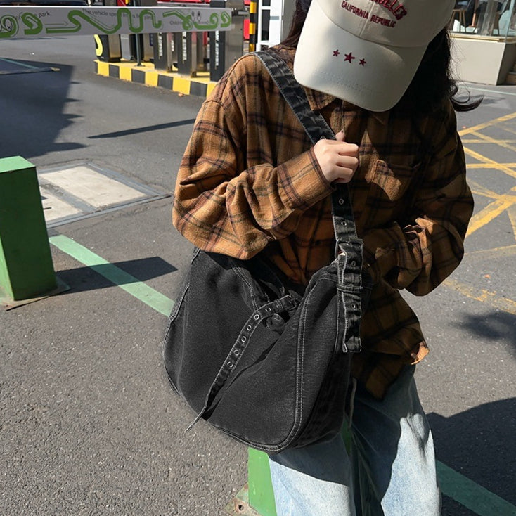 致青春 | 包包女包新款韓版復古帆布包水洗牛仔女包大容量購物袋單肩包「8182-370」24.04-2