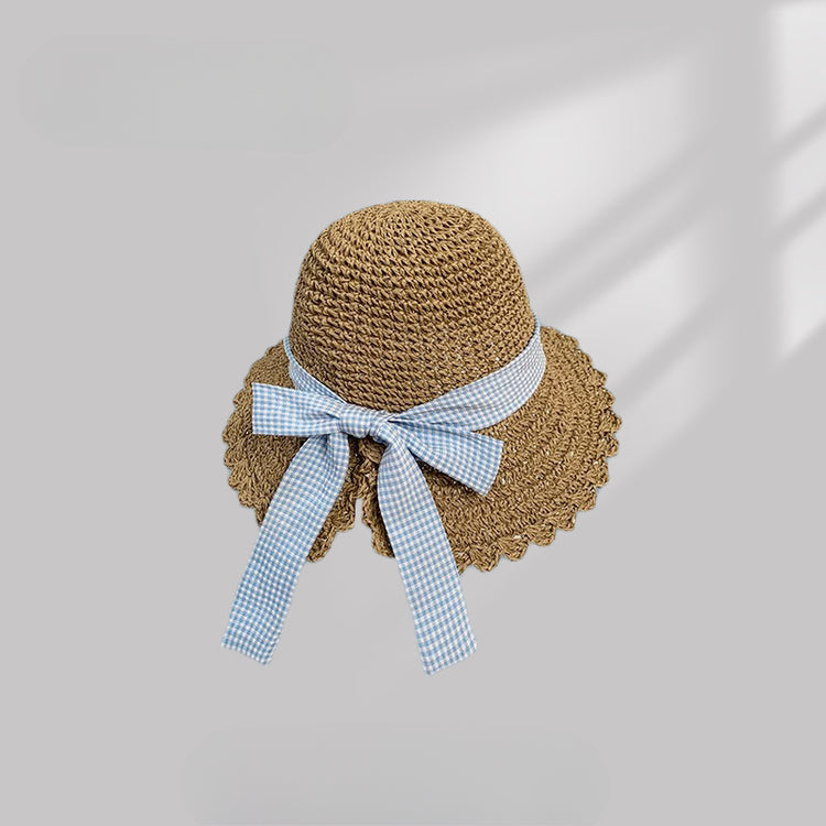 流行帽子|蝴蝶結編織帽子女夏季海邊度假草帽防曬遮陽帽法式防紫外線太陽帽「C5174」25.04-3