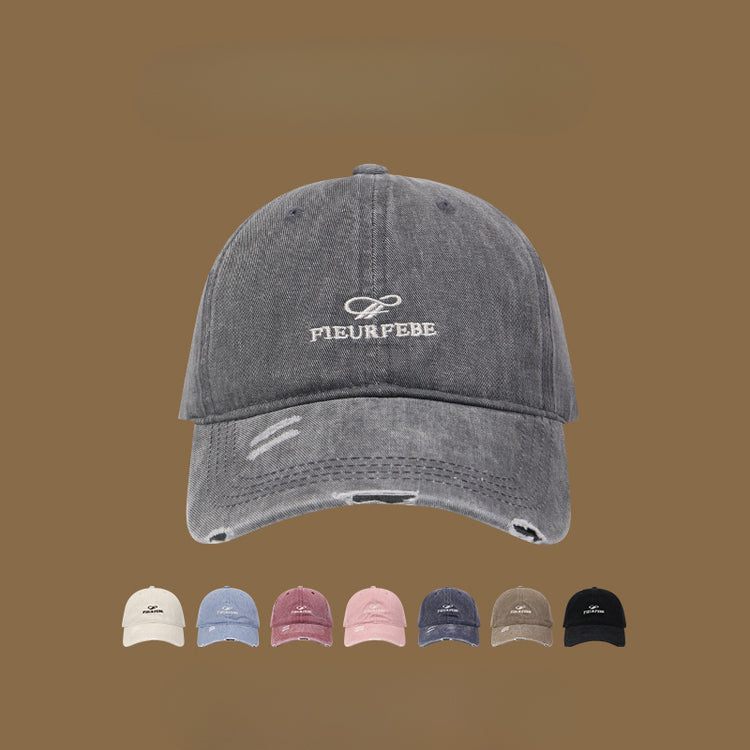 流行帽子|水洗破洞棒球帽簡約高品質百搭時尚顯臉小遮陽帽刺繡字母鴨舌帽男「C4891」25.01-1