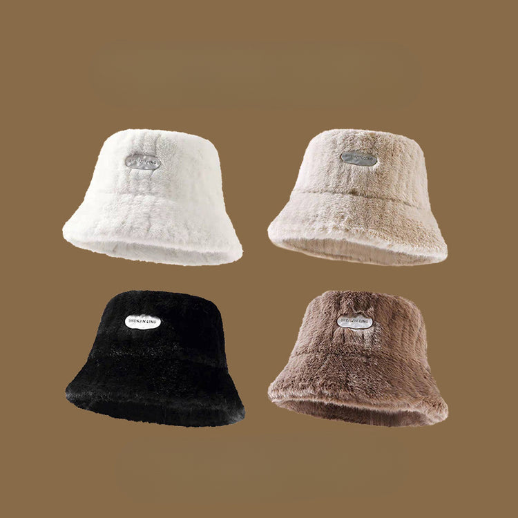 流行帽子|加絨百搭毛絨漁夫帽女秋冬保暖防寒盆帽學院風顯臉小加厚毛絨帽子「C4861」24.12-1