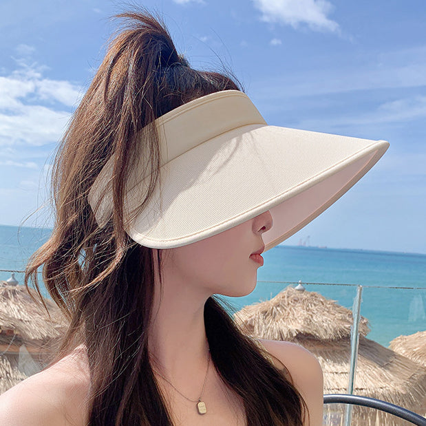 流行帽子|夏季遮陽防曬高級感冰絲材質空頂帽加寬帽簷防紫外線遮臉遮陽帽女「C3708」24.03-2