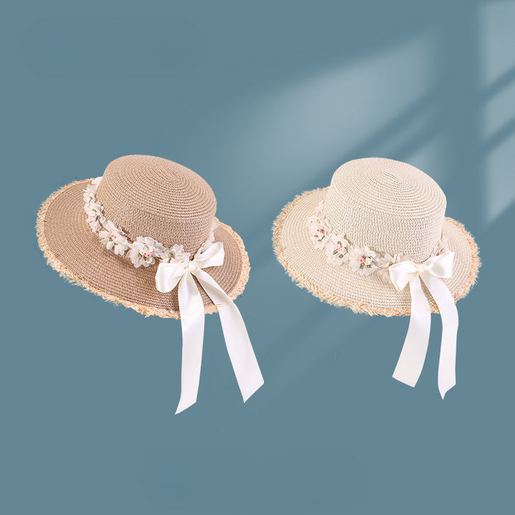 流行帽子|韓系蕾絲蝴蝶結帽子女海邊大檐草帽戶外甜美出遊遮陽帽百搭沙灘帽「C5269」25.05-2