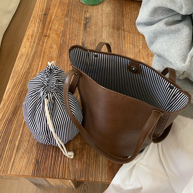 日韓流行|韓國新款水桶包復古高級感單肩腋下包托特包百搭大容量手提通勤包「9588#」25.04-4