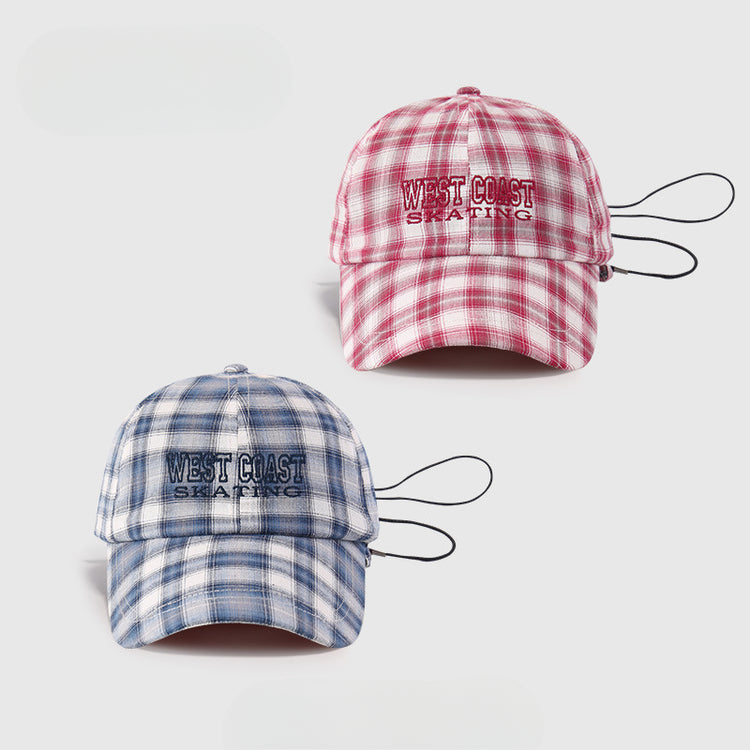 流行帽子|韓系新款甜美刺繡帽子女復古格子鴨舌帽輕薄透氣戶外遮陽棒球帽男「C5207」25.04-4