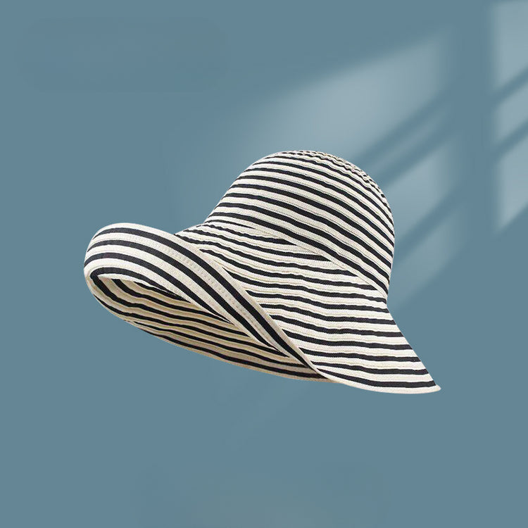 流行帽子|日系可折疊條紋漁夫帽女夏防曬帽子大帽檐戶外遮陽太陽帽防紫外線「C5235」25.04-5