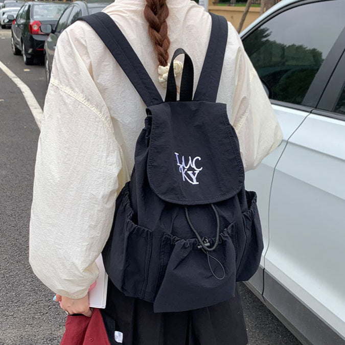 致青春|韓版2025新款抽繩電腦包尼龍帆布包大容量雙肩包學生上課通勤書包「071-126」25.07-4