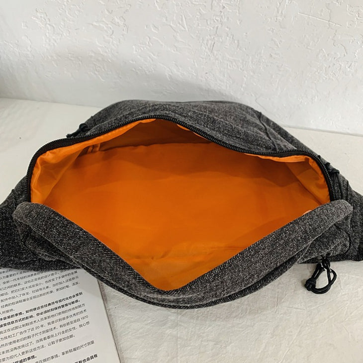 致青春|休閒胸包牛仔布斜背包韓潮酷男女運動單肩包大容量百搭腰包「1602-230」24.04-3