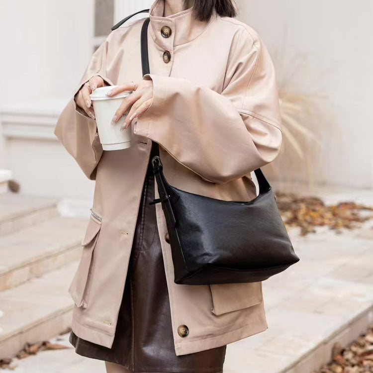 質感真皮|頭層植鞣牛皮腋下Hobo百搭休閒單肩通勤真皮餃子包2024新款女包「6125」24.09-1