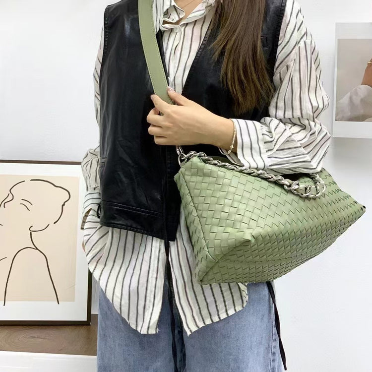 質感真皮|軟皮編織包枕頭包豆腐包大容量腋下包單肩斜挎通勤包高級感百搭通「6018」24.09-2
