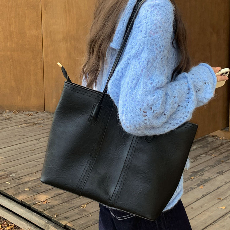 日韓流行|包包女秋冬2024新款復古大容量時尚上班通勤托特包高級質感單肩包「F8913」24.10-2