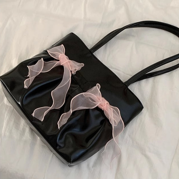 日韓流行|韓國小眾設計蝴蝶結大容量單肩包女士2025新款潮時尚托特包腋下包「9529#」25.02-3