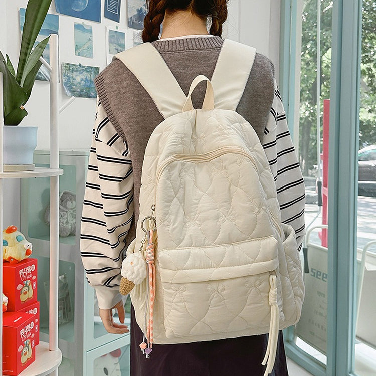 致青春|新款流行棉服絎縫雙肩包女休閒百搭太空棉背包跨境批發大容量學生書包「9510-129」25.11-4