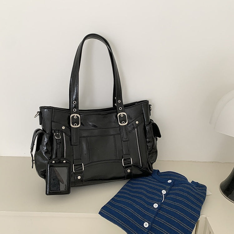 日韓流行|甜酷風大容量托特包個性百搭手提機車包簡約Y2K單肩包通勤斜挎包「D9036」25.09-5