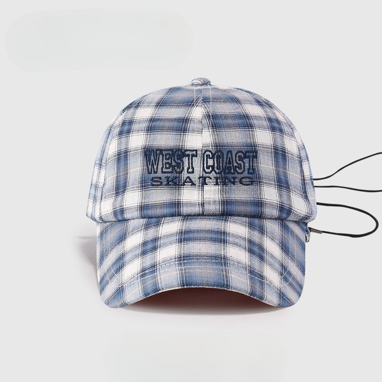 流行帽子|韓系新款甜美刺繡帽子女復古格子鴨舌帽輕薄透氣戶外遮陽棒球帽男「C5207」25.04-4