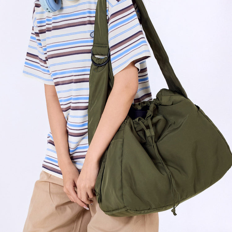 致青春|大容量質感包包女休閒旅行單肩包輕便簡約百搭抽繩斜挎托特包「6180-130」25.09-2