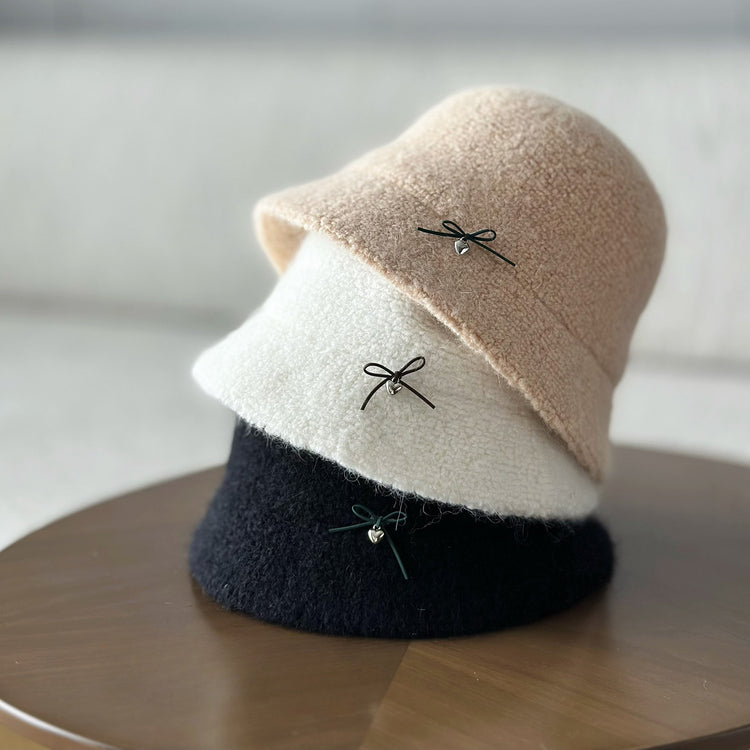流行帽子|羊毛兔毛混紡漁夫帽女士秋冬新款顯臉小時尚蝴蝶結冬季保暖帽子「M2708S」24.10-2