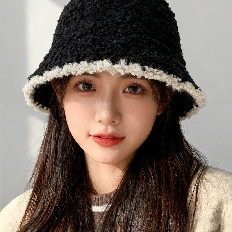 流行帽子|2025新款羊羔卷漁夫帽子女秋冬季毛絨大頭圍針織水桶帽冬天盆帽「C1599」25.12-2