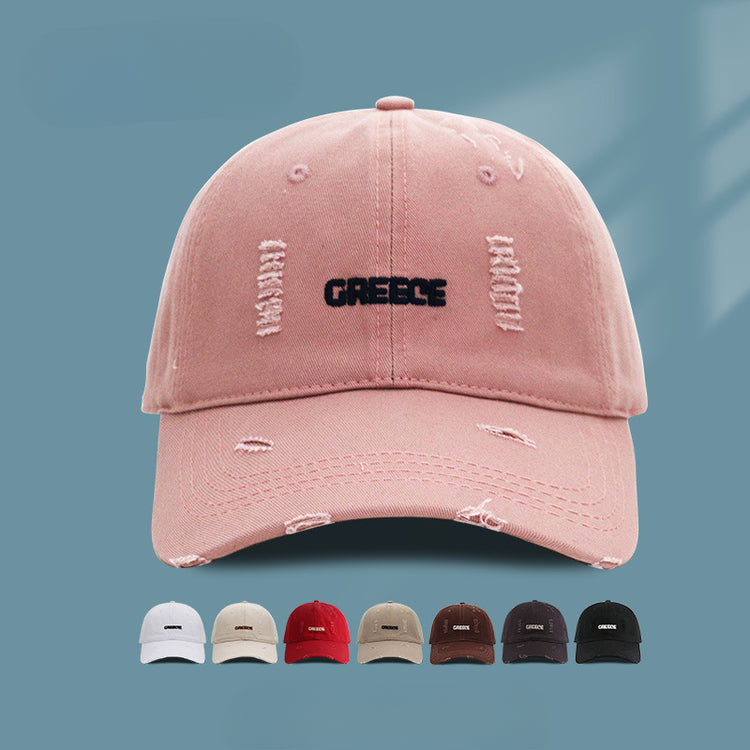 流行帽子|新款破洞字母帽子女情侶百搭鴨舌帽時尚個性刺繡棒球帽男顯臉小潮「C3830A」25.04-4