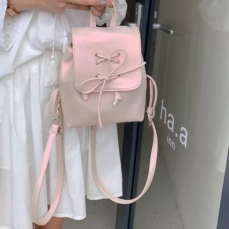 日韓流行|芭蕾風蝴蝶結雙肩包包女式2024新潮韓國背包可愛手提單肩包書包「9371#」24.05-2