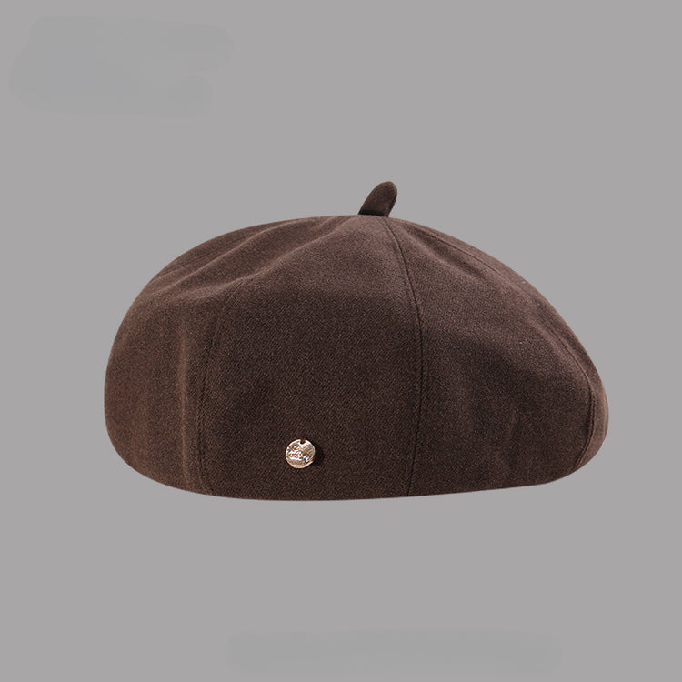 流行帽子|秋冬新款金屬標大頭圍帽子女文藝復古貝雷帽日系顯臉小八角畫家帽「C5463A」25.08-3