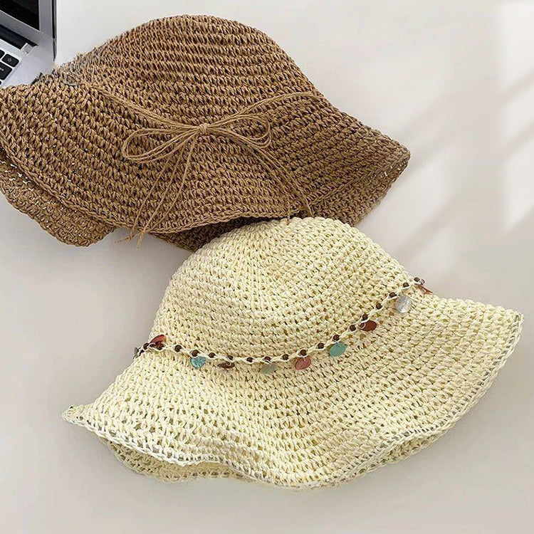 流行帽子|民族風貝殼裝飾鏤空草帽子女夏防曬透氣遮陽帽戶外出遊沙灘太陽帽「C5179」25.04-3