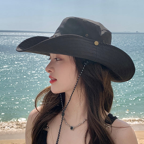 流行帽子|夏季露營帽復古西部牛仔大帽簷遮陽防曬戶外登山帽子釣魚漁夫帽「C3697」24.03-2