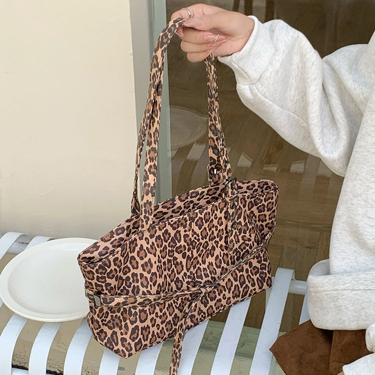 日韓流行|韓版ins手提包包女2025新款潮時尚豹紋腋下包小眾單肩托特包「F9043」25.11-1