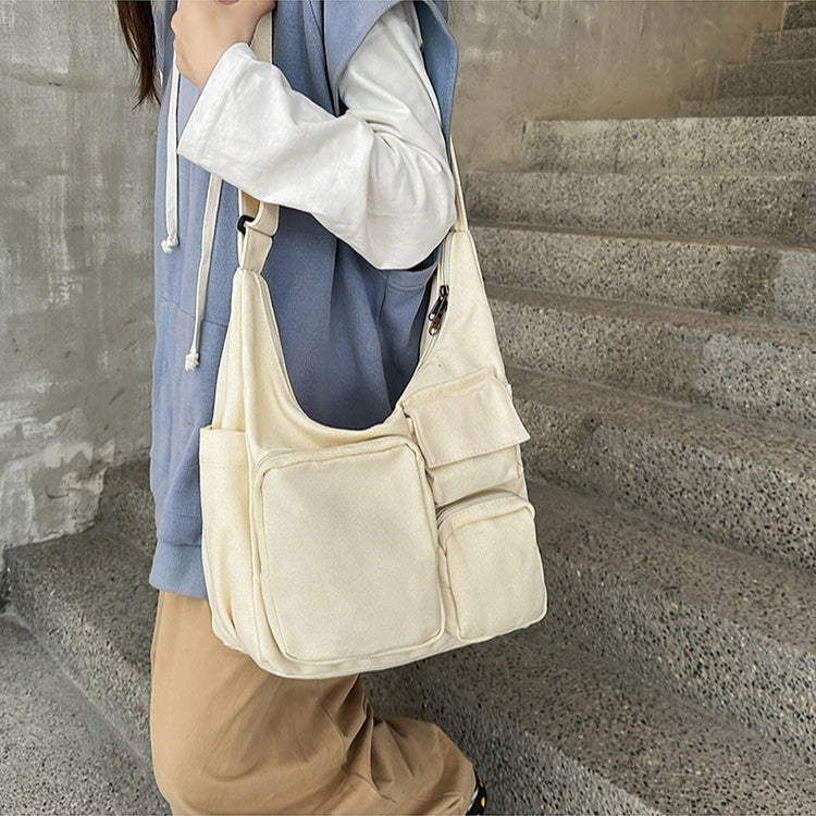 致青春|復古大容量斜背包休閒多口袋托特包百搭通勤單肩包學生上課包「5017-128」25.11-1