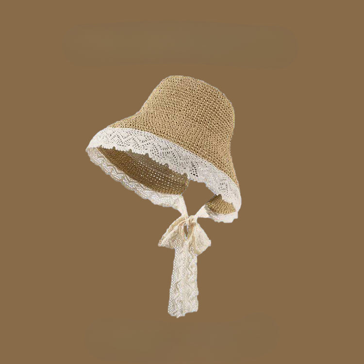 流行帽子|夏季蕾絲草帽女海邊度假放紫外線沙灘遮陽帽大沿顯臉小遮臉防曬帽「C5076」25.03-2