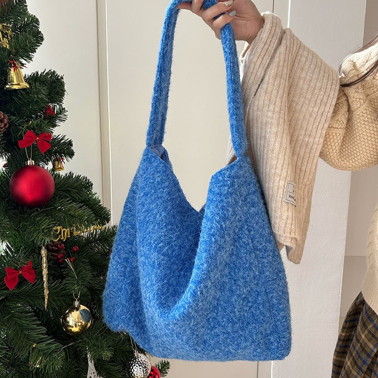 日韓流行|韓系慵懶毛絨絨包包女2025秋冬新款高級感大容量通勤包單肩托特包「B222」25.12-2