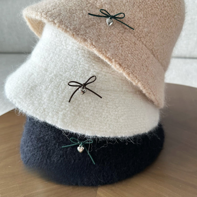 流行帽子|羊毛兔毛混紡漁夫帽女士秋冬新款顯臉小時尚蝴蝶結冬季保暖帽子「M2708S」24.10-2